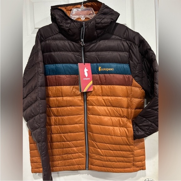 Cotopaxi Men’s XXL Fuego Hooded Down Puffer Jacket Coffee Sienna Rust Blue NWT - Picture 1 of 15